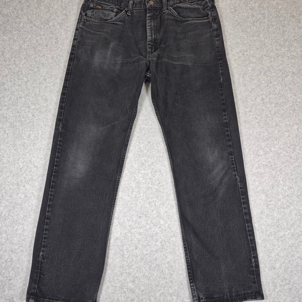 Lee Regular Fit Jeans Mens 36x32 Black Faded Straight Leg 100% Cotton Denim
